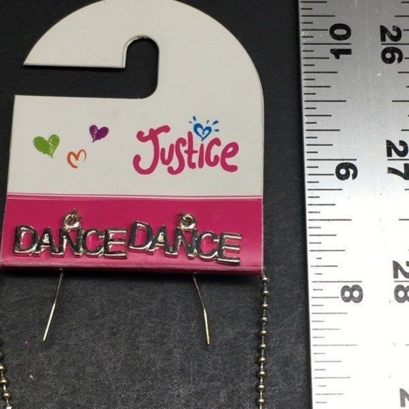 Justice Necklace Earrings I <3 DANCE Silver Ball Chain Pink Rhinestone Heart - Picture 6 of 6